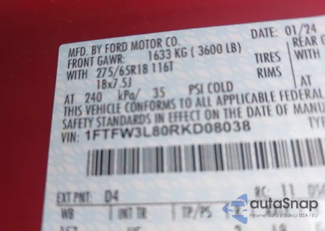 2024 Ford F-150 Xlt from USA, damaged, VIN 1FTFW3L80RKD08038